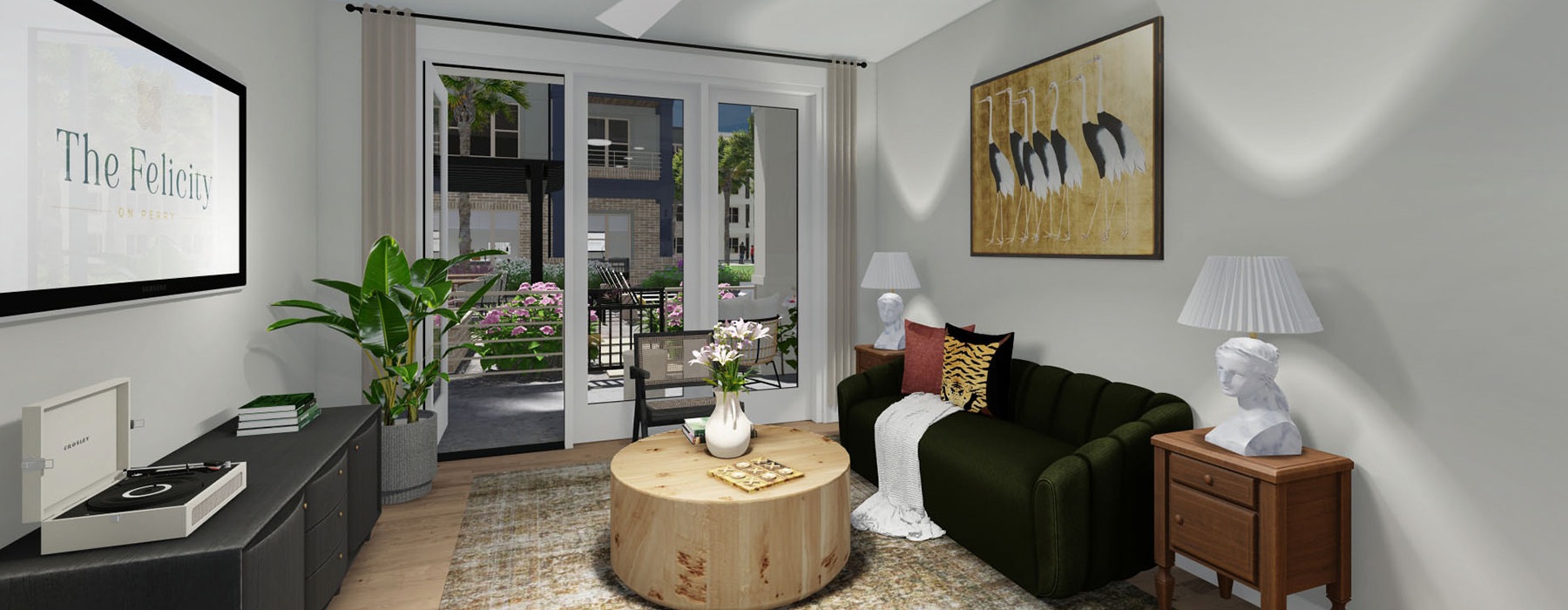 living room with tv couch and coffee table
